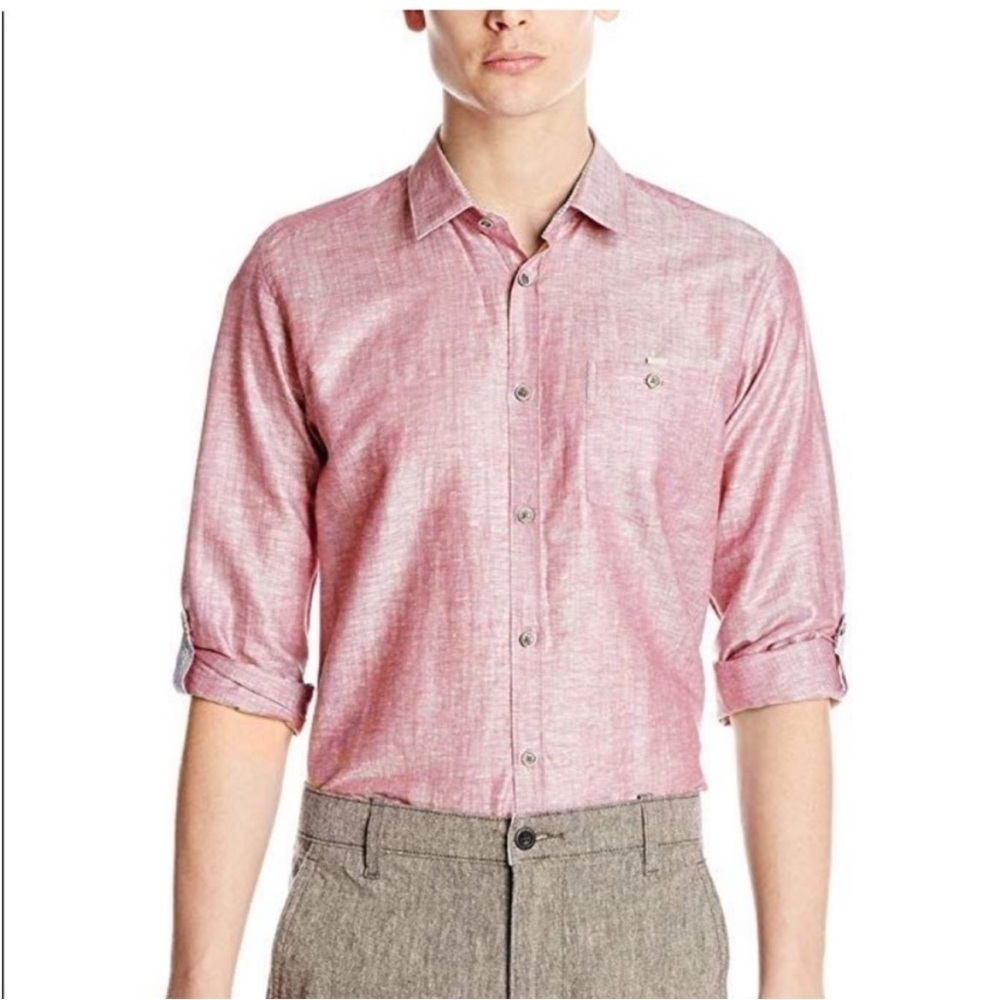 Ted Baker London Men Linen Blend Button Up Shirt Rolled Sleeves Shirt Size 3 M